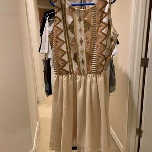 Gold sequin chiffon mini dress